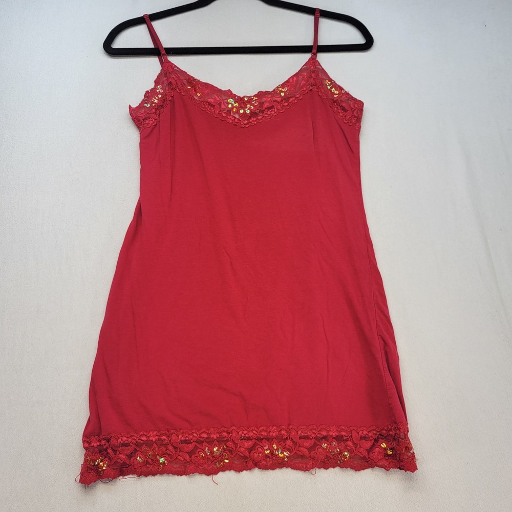 Bozzolo Camisole Cami Women L Red Lace Sequin Trim Adjustable Straps V-Neck Tank